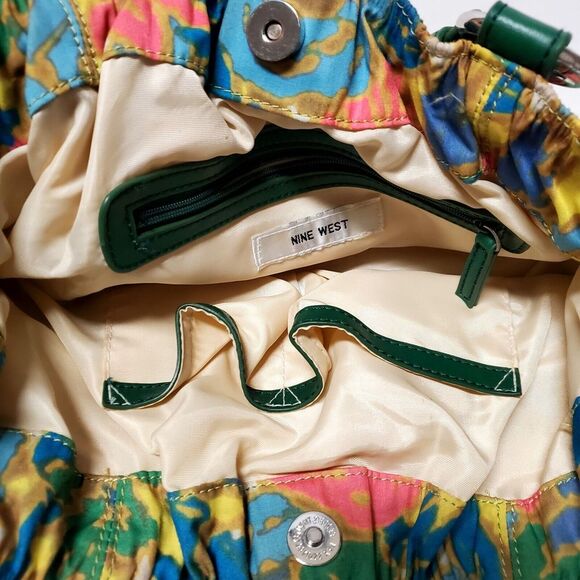 Nine West Handbag Colorful Batik Floral Pink/Teal/Yellow/Green 2 Handle Options - Picture 10 of 12